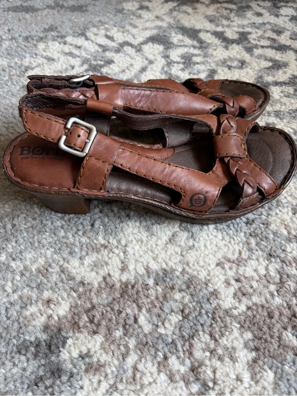 Børn Leather Heeled Sandals Brown Braided Leather
